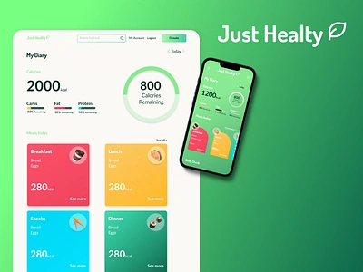 Food Calories Tracker - Just Healthy branding calories calories tracker design food food tracker health health design healthy tracker ui