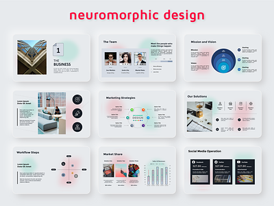 Neuromorphic Presentation Template Design branding business corporate design google slides graphic design illustration infographics marketing powewrpont presentations ui