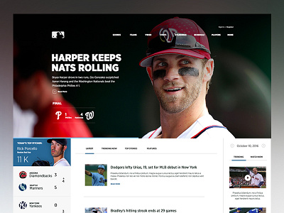 MLB.com Redesign | Concept baseball mlb news redesign scores site trending ui ux web website