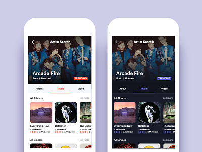Music Artist App - Artist Profile app content dark design ios iphone light navigation search ui utility ux