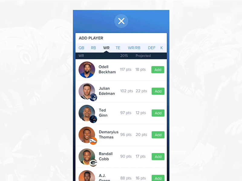 NFL Fantasy App Case Study animation app gif interaction design ios