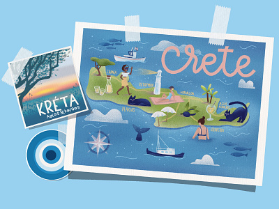 Crete, Greece 🇬🇷🌴 branding cat chic crete design graphic design greece greetings illustration illustrator lettering logo love summer summertime sunset travel ui ux vector