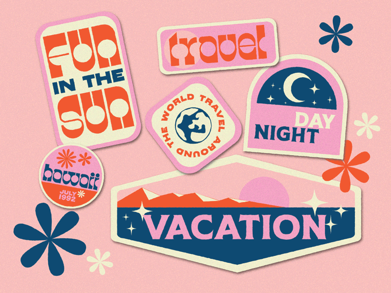 Travel stickers 🌸 ae after effects animated animation branding chic cute design gif graphic design illustration lettering logo motion graphics sticker travel vacation vector