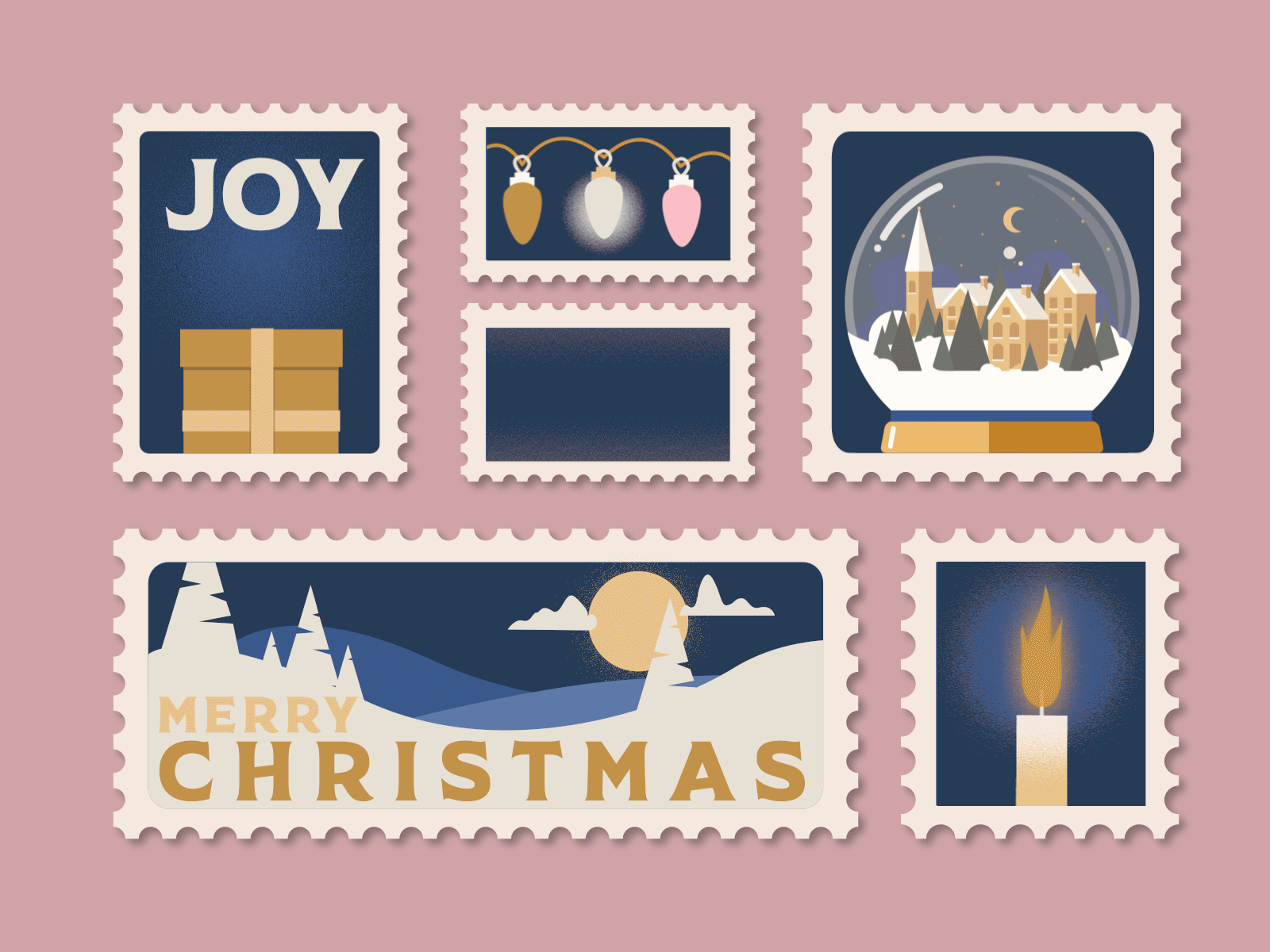 Christmas stamps 🎁✨ ae after effects animation candle christmas cute drawing fun gif gift holidays illustration joy merry pink snowglobe vector xmas