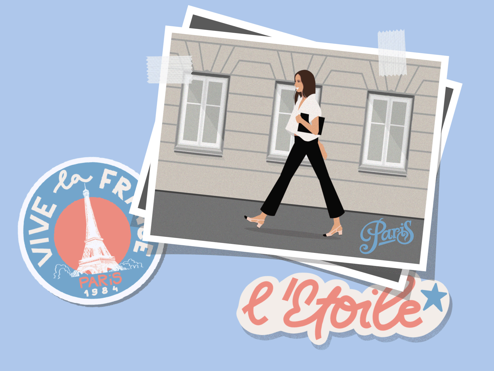 Walk in Paris ae after effects chic cute duik bassel etoile france french illustration lettering paris procreate star travel vector walkcycle