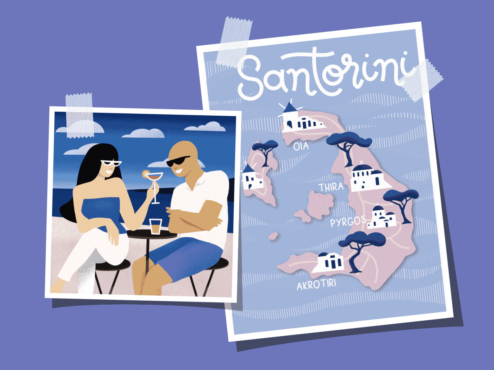Santorini 💗 adobe ae after effects animated animation couple cute design gif greece illustration map motion graphics santorini travel vector