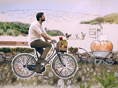 Frame from opening tittle 24 kitchen animation bicycle cook farm food fox men opening tittle pumpkin sketch tv show