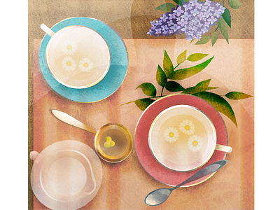 Tea table illustration art artwork behance design flowers graphic design illustration nature photoshop tea