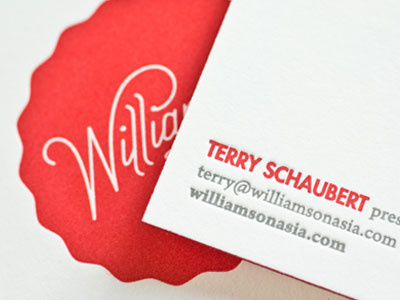 Williamson Asia Identity arthur arthur agency branding business cards custom font identity letter press letterpress logo mark painted edges red