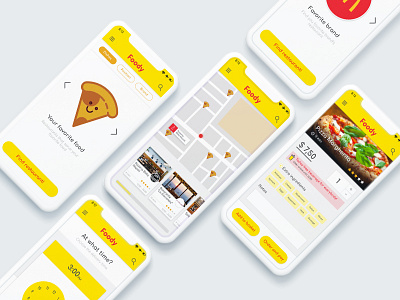 Foody Shot card food ios map mobile pizza red restaurant scroll ui ux yellow