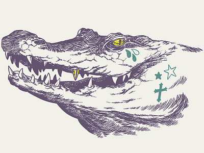 Now & Later Gator alligator animal art cross draw drawing gold illustration tattoo