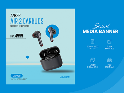 Earphone Social Media Banner Templates | Web Banner 3d animation branding graphic design logo motion graphics ui