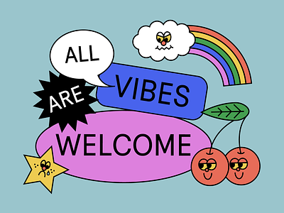 all vibes are welcome bad vibes brutalism cherries colorful colors covid19 design good vibes illustration inclusivity mood quarantine rainbow sad vibes star toxic positivity typography