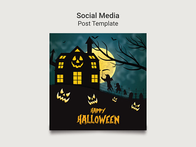 Happy Halloween Social media post template design. pumpkin