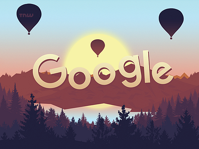 Google balloon google lake mountain scenery sky sun sunrise trees