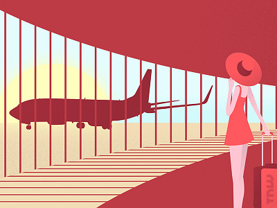 Airbnb advertising airbnb airport editorial illustration lady plane summer sun travel vector