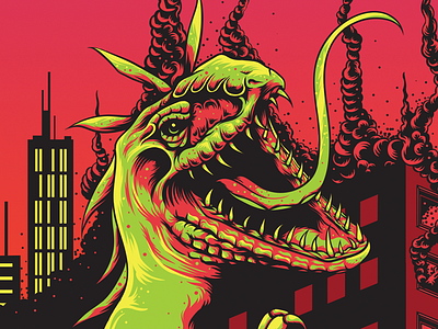Rampage! arcade buildings dinosaur fire helicopter lizard monster rampage retro smoke tongue vector