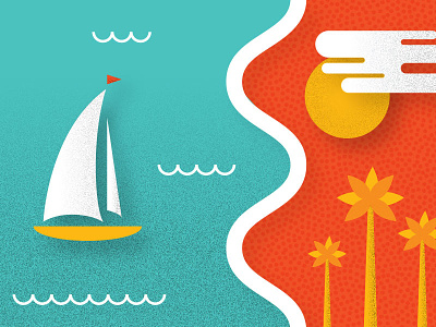 Cannes France Illustration beach boat cannes grain palm tree vector