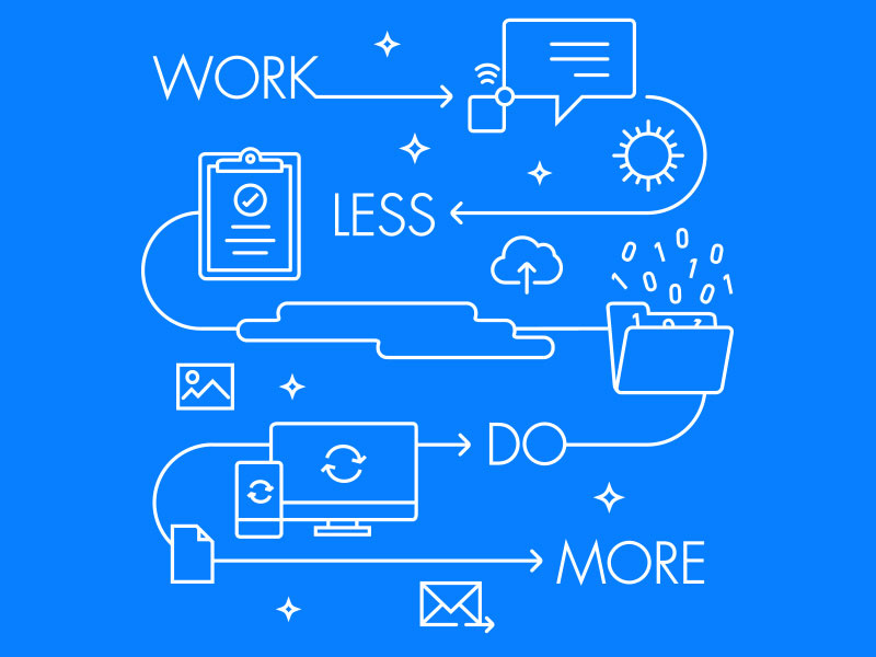 Work less - Do more cloud tech microsoft line art