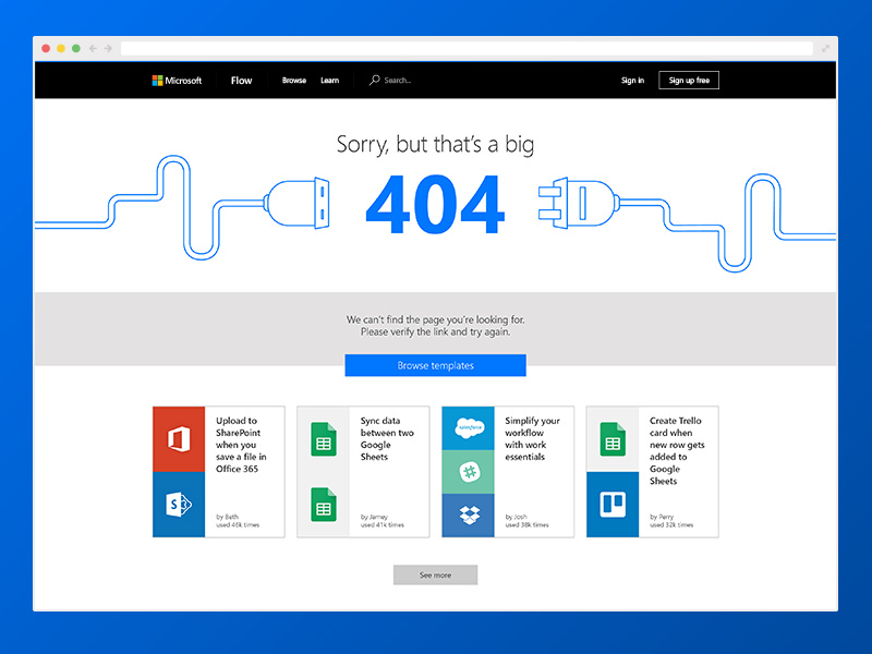 Microsoft Flow 404 web design flow 404 ux microsoft