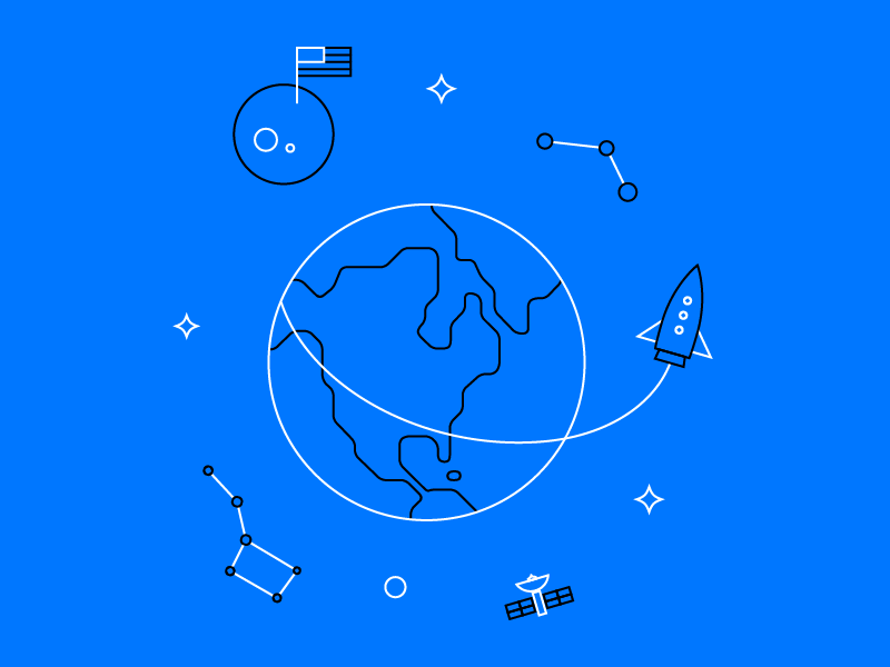 Earth from above stars illustration outline monoline galaxy earth