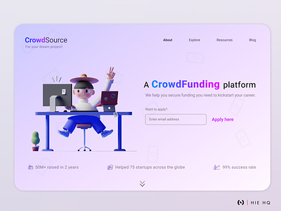 CrowdSource - A crowd funding website app branding crowdfunding design funding gradient illustration interaction design product design ui ui design ux web ui