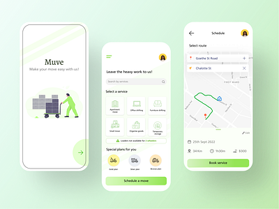 Muve - A movers and packers service app app branding design illustration interaction design inventory logo management movers and packers product design shipping ui ui design ux