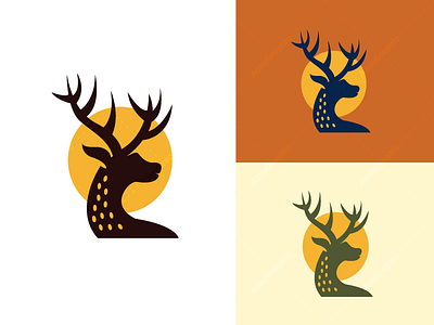 Deer With Sun Logo animal deer forest logo park sun wildlife zoo