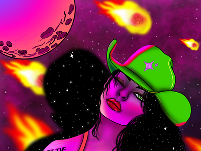 cosmic cowgirl fantasy art illustration psychedelic spiritual art synth colors synthwave vaporwave
