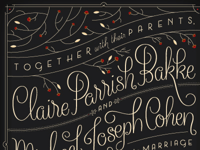 Claire and Mike's wedding invitation hand lettering illustration script wedding invite