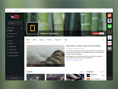 YouTube Redesign - WIP 2 black channel dark flat geographic platform player redesign video website white youtube