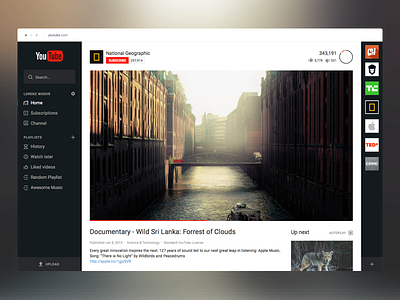 YouTube Redesign - WIP 3 black channel dark flat geographic platform player redesign video website white youtube