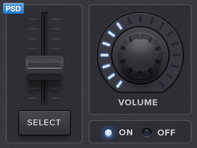 Little UI - Free PSD iphone app synth knob slider button light psd photoshop