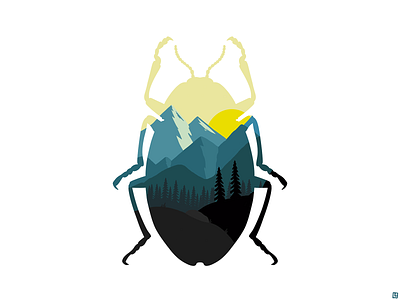 Blue and Yellow beetle digital illustration illustration landscape nature silhouette
