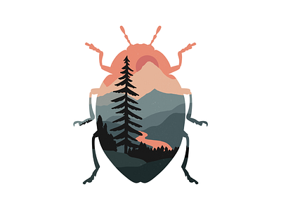 Orange and Grey art beetle bug digital illustration forest graphic illustration landscape mountains nature procreate