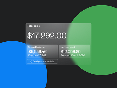 Total sales balance blur card design finance glossy interface payment transparent typogaphy ui