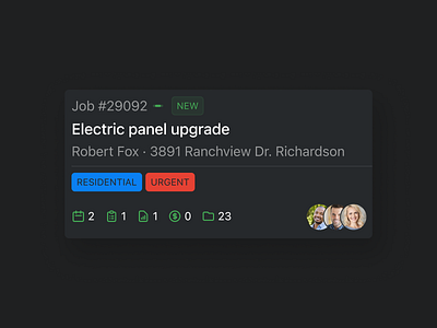 Job card dark app card clean dark dark ui interaction interface ios management mobile mobile design product design project ui ux