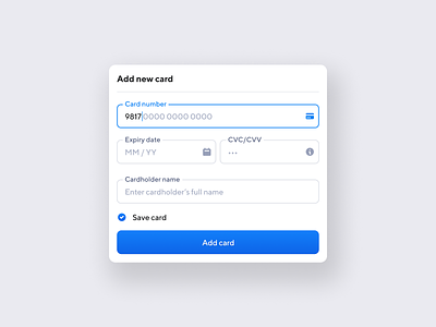 Add new card button credit card design form inputs interface minimal payment product design ui user interface ux web design