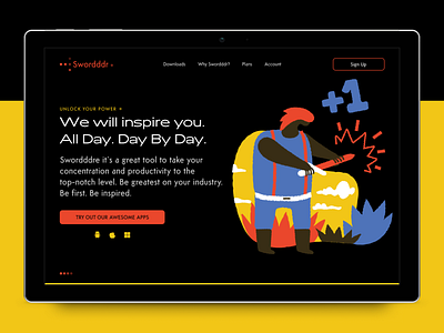 Swordddr charachter dark design illustration interface landing page smooth typography ui