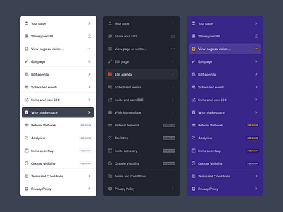 Widr menu color dashboard data dropdown inteface list menu menu card navigation premium profile sidebar ux web web design