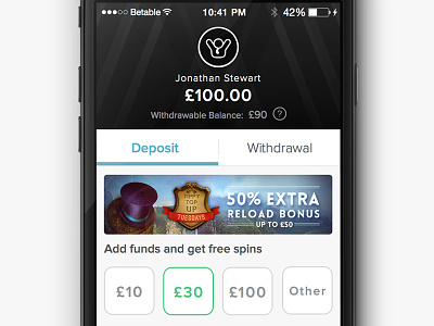 Betable Wallet app payment responsive ui design wallet