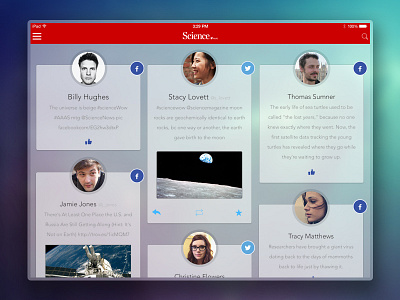 Science News social dashboard ipad science social feed ui visual design