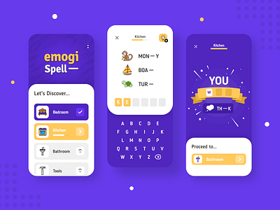 Spell-emoji quiz UI design