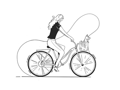 Girl on Bike art bicycle blackandwhite design girl illustration procreate puppy