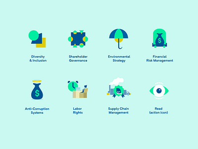 Environmental Social Governance (ESG) initiative icon set