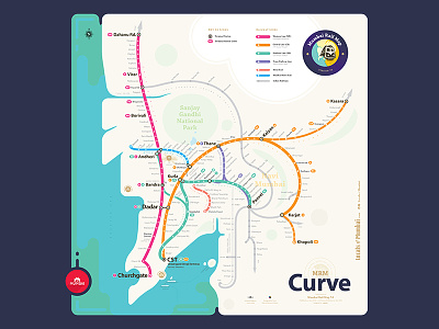 Mrm Curve: Mumbai Suburban Rail Map abstract curve geographic india map metrorail monorail mumbai print railway schematic suburban