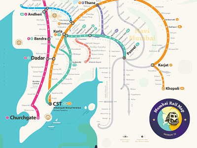 Mrm Curve: Mumbai Suburban Rail Map abstract curve geographic india map metrorail monorail mumbai print railway schematic suburban