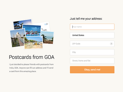 Postcards from GOA cards flat form postcards roboto ui web