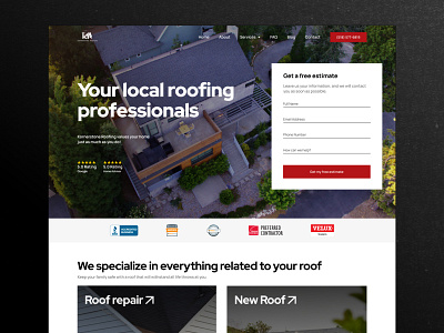 Roofing Website Landing clean companies construction cta design figma form house houses landing roof roofing ui uiux ux web webflow