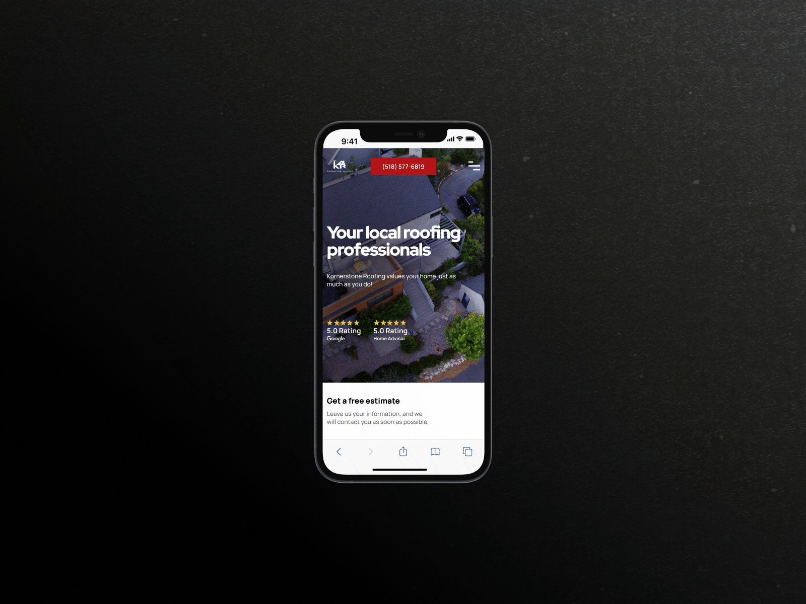 Roofing mobile mockup clean construction design homepage ios kitchen landing minimalistic mobile page roof roofing ui ux web